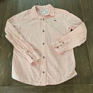 Boys Tommy Bahama Dress Shirt Peaxh/White Gingham Button Up Cotton. Size XL (14)